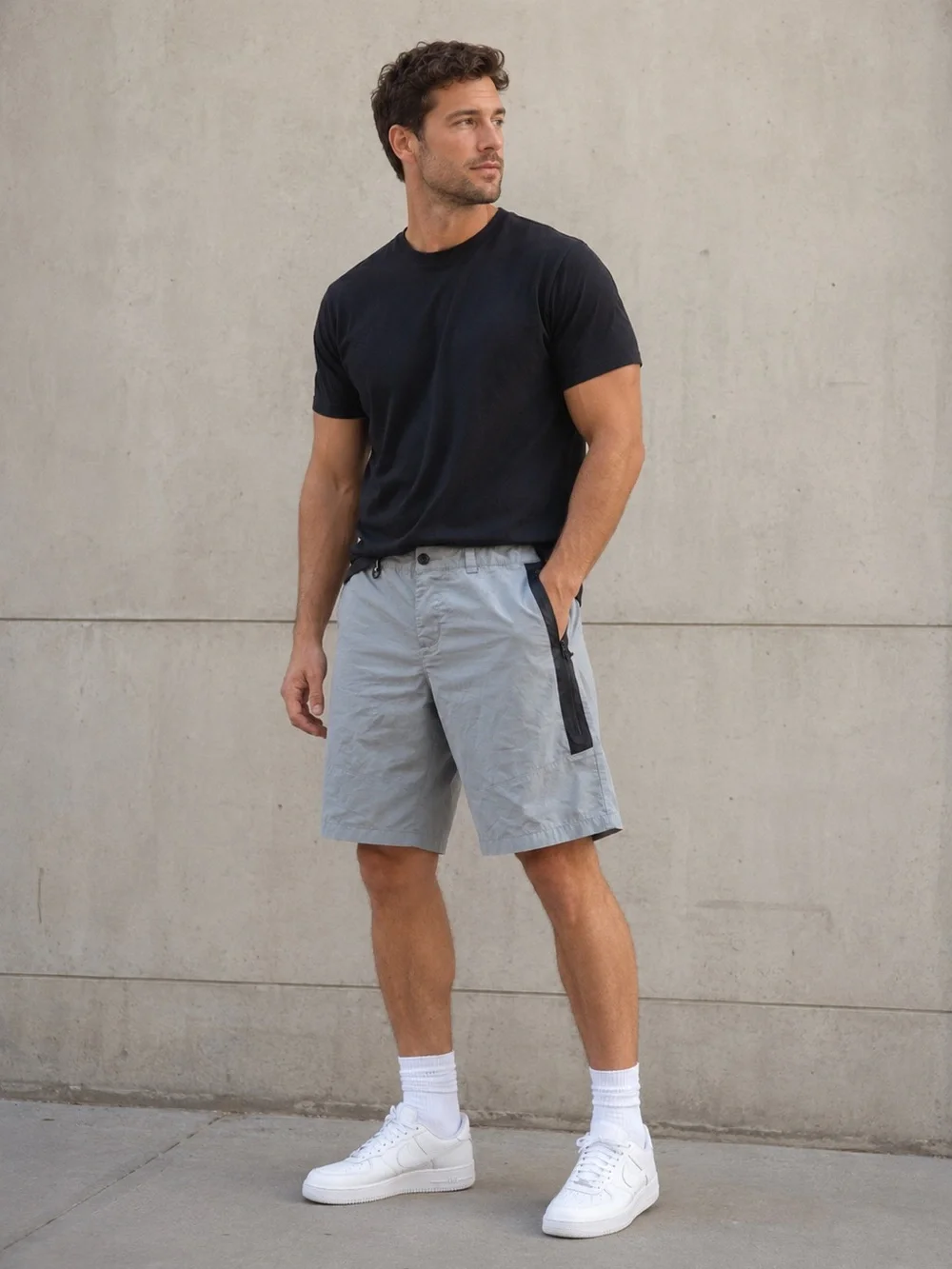 Nike Mens Grey Utility Cargo‎ Shorts Size 30 Zip Pockets D-Ring Hiking Casual
